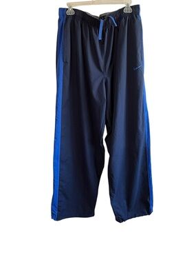 Nike Dri Fit Size XXL Navy Blue Side Stripe Wide Leg Track Pants Y2K Gym Sporty